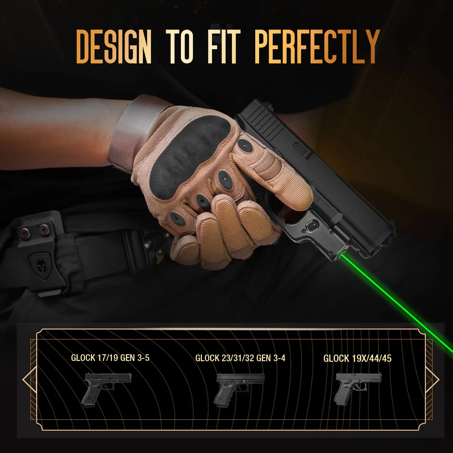 WARRIORLAND Gun Green Laser Light For Glock 17 19 (Gen 3-5)23 31 32(Gen 3-4) /19 44 45 (Gen 3-5) Gun Sight with On/Off Indicator