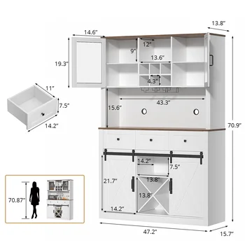VOWNER Farmhouse Bar Cabinet with Sliding Barn Door, Sideboard Buffet Cabinet with Wine & Glasses Rack, Storage Cabinet for Kitc 6