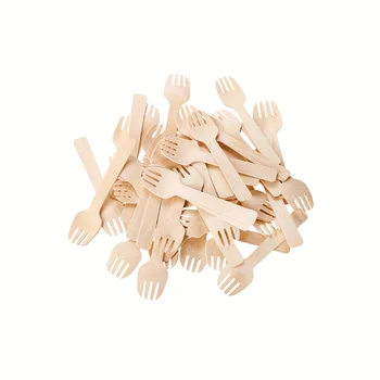 100pcs Wooden fork disposable mini fork 4-inch small fork large capacity appetizer compostable fork tableware mini cutlery cake 1