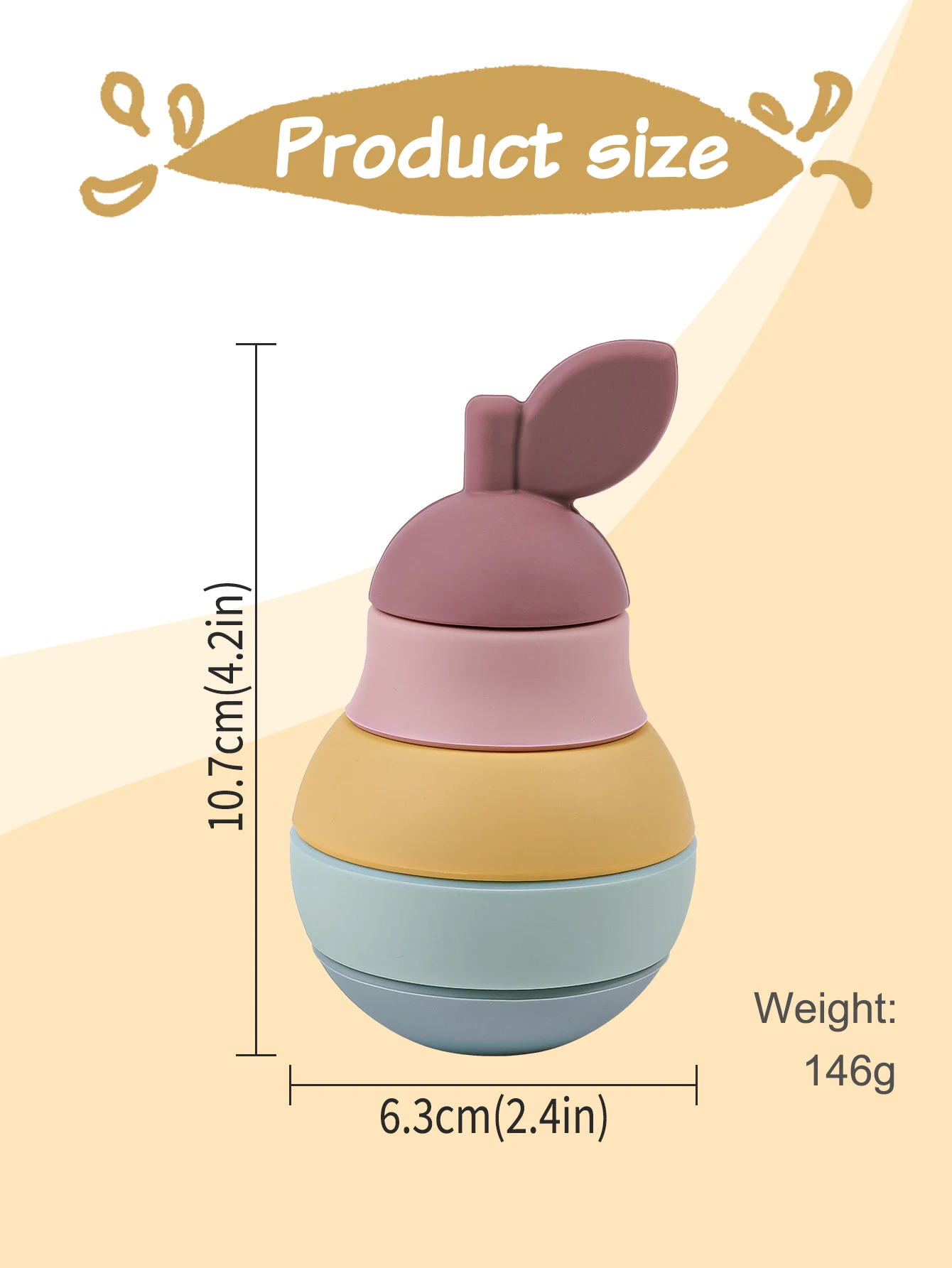 Cute and soft silicone layered fruit biting toy BPA free shape and color matching educational biting toy Christmas gift