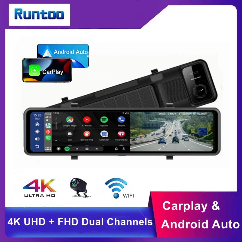 11.26inch 4k Front Fhd 1080p Rear Car Dvr Dash Camera Carplay Wireless ...