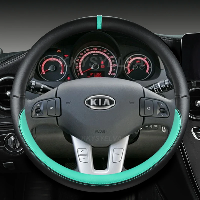 Stuurhoes Kia Rio 3 Handgenaaid Handgenaaide Stuurhoes Voor Kia Rio 3 ( 2011-2017) – Antislip, Ademend Leer, Doe-het-zelf Kit Handgenaaide Stuurhoes Kia Rio 3
