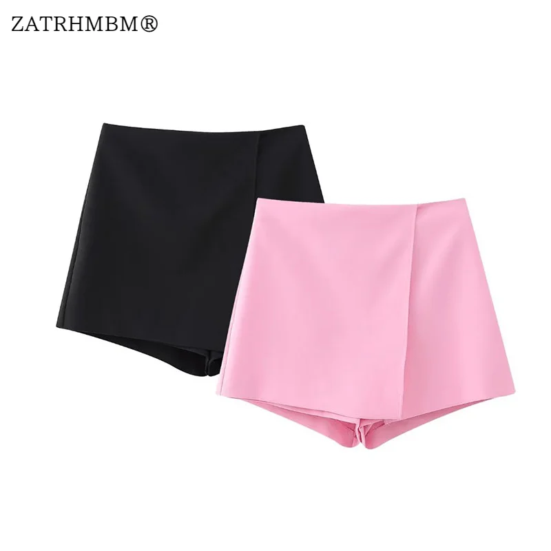 

ZATRHMBM Women 2023 New Fashion Multicolor High Waist Mini Culottes Vintage Side Zipper Casual Female Short Pants Mujer