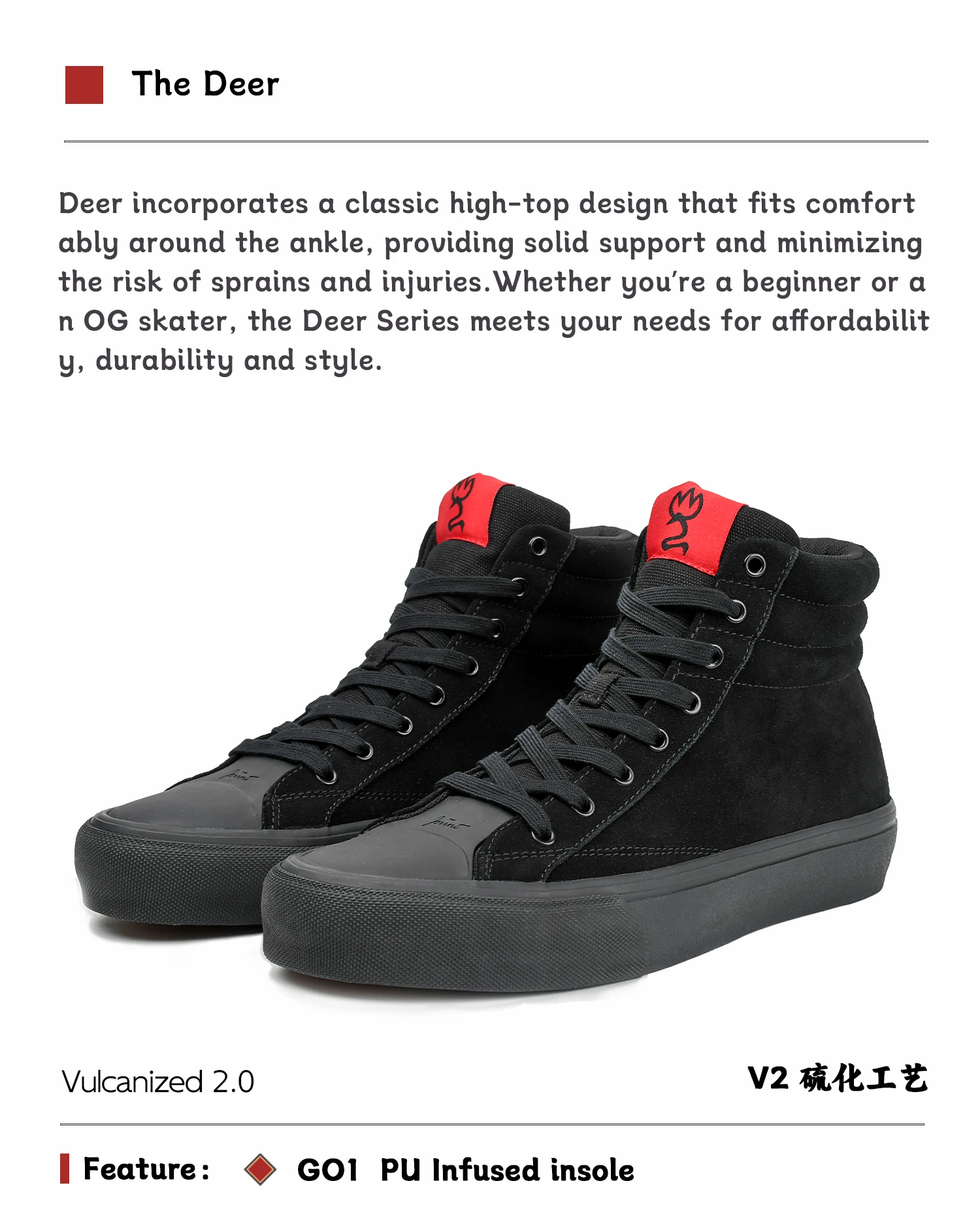 Description Picture 4 of itemJoiints Vulcanized Black Mid-top Sneakers Men Suede Sneakers for Skate Comfortable Durable Casual Shoes Running Tennis
