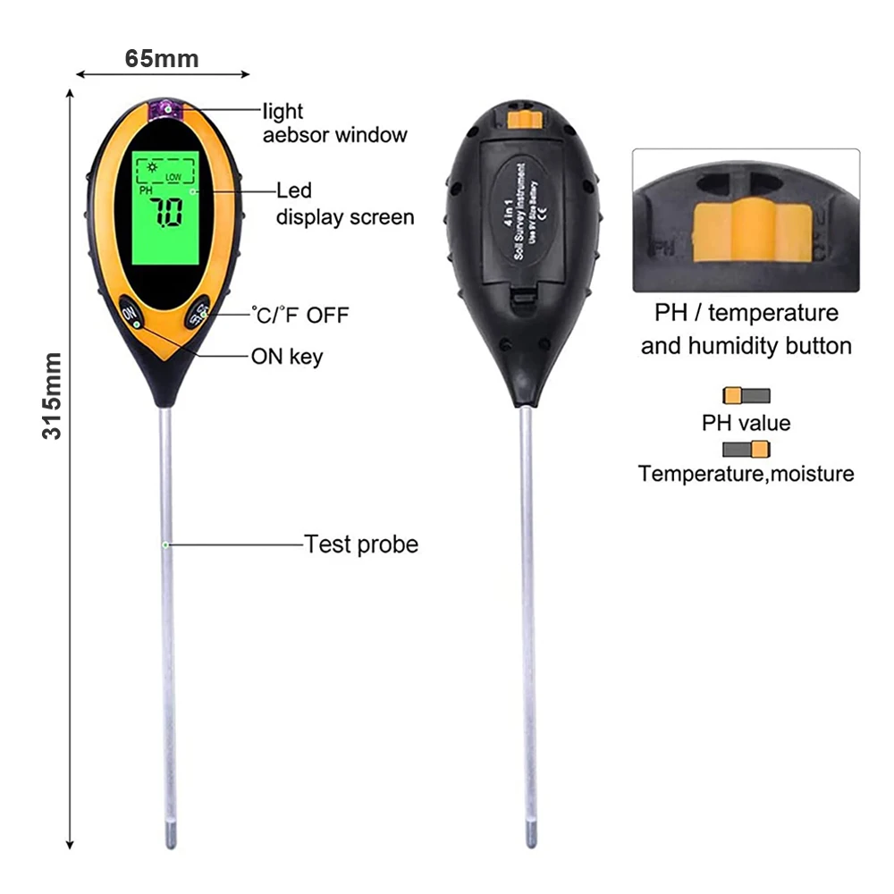 Noyafa Tr02 em Solo ph Medidor Umidade Temp Solo ph Tester Medidor de Intensidade de Luz Solar para Jardinagem Plantas Agricultura com Backli - Imagem 3