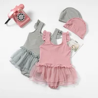 One Piece Style Kids Girl Swimwear Hat Set Fashion Sweet Solid Color Bow Swimsuit for Little Girl Summer Soft Baby Swimwear 2