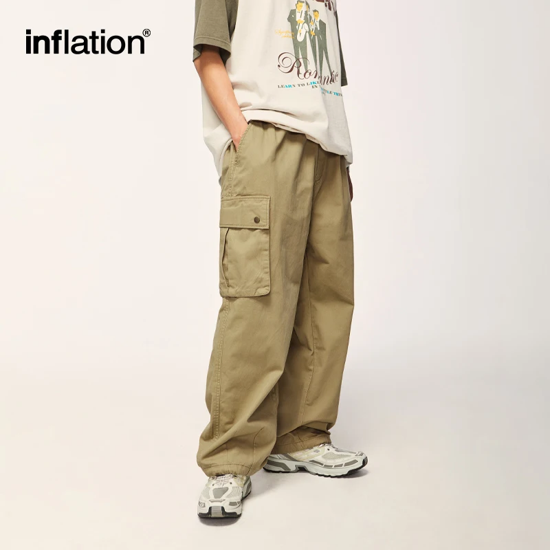 INFLATION Flap Pocket Parachute Pants Unisex Pink Drawstring