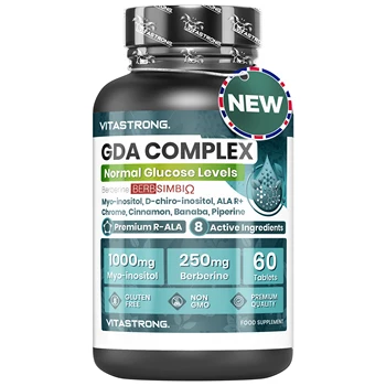 Vitastrong GDA Vegan Supplement – Supporta il normale livello di zucchero nel sangue, Aumenta energia e metabolismo con Berberina, Myo-Inositolo e Cromo – 60 Compresse, Senza OGM