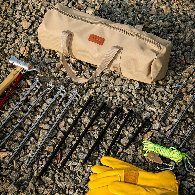 Outdoor Ground Nail Bag Camping Tent Pegs Bag Cylindrical Stake Storage Backpack Portable Miscellaneous Storage Box Toolkit