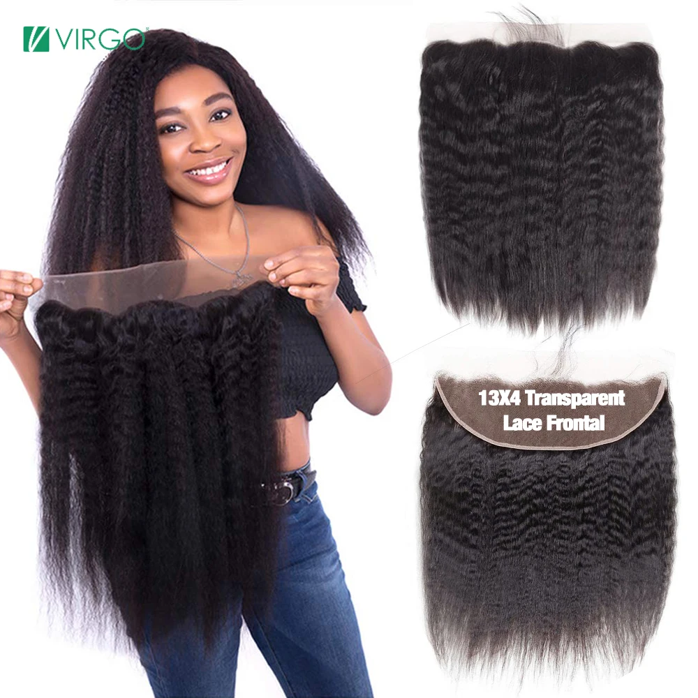 

HD Transparent Yaki Straight Lace Frontal 13x4 Kinky Straight Lace Frontal Closure PrePlucked Peruvian Remy Human Hair For Women