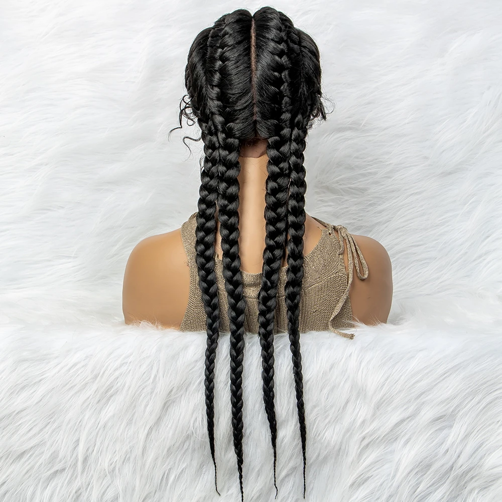 Synthetic lace front wigs Braided wigs Dutch Twins Cornrows Braids With baby hair 26 Inches for Black women for lace front wig lace wigs womens synthetic wigs synthetic wigs