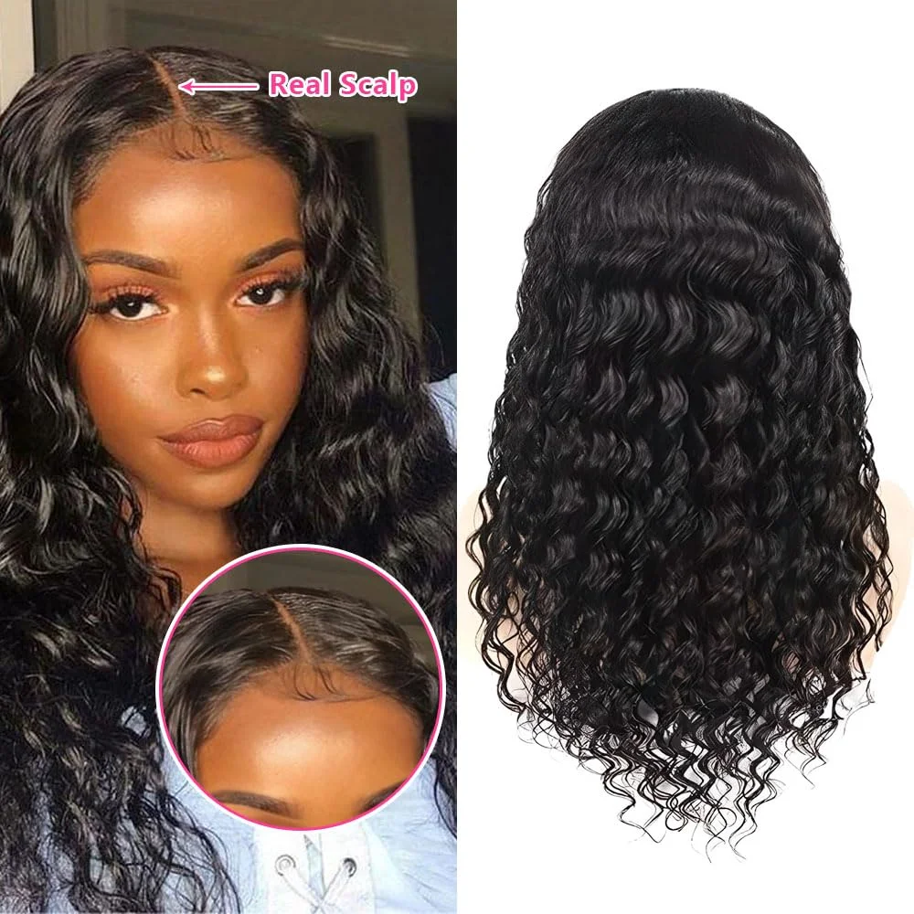 Deep Curly V Part Human Hair Wigs No Leave Out Glueless Brazilian Curly Human Hair Wigs for Women Natural Black 250 Density human hair wigs
