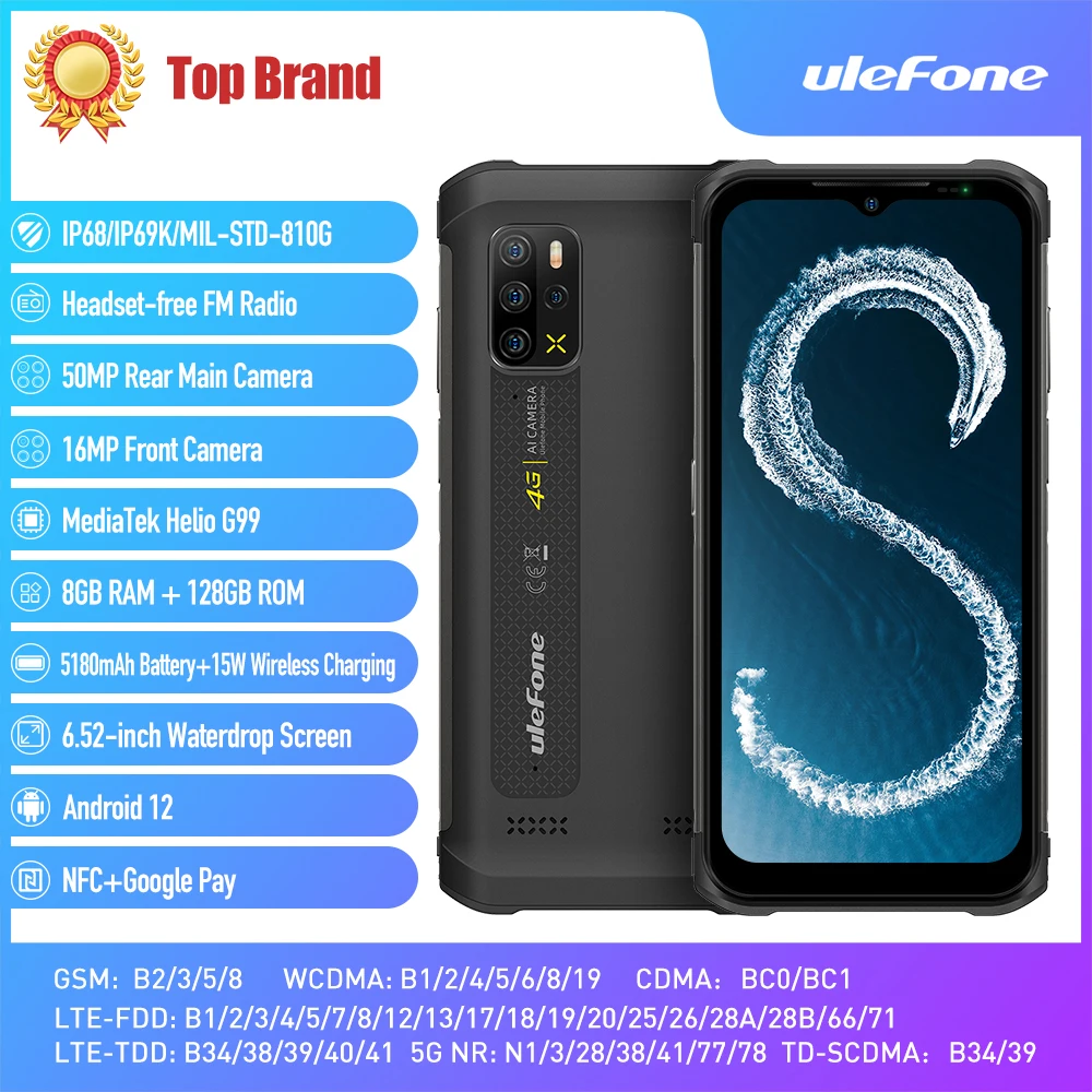 Ulefone Armor 12S Android 12 8GB+128GB  Rugged Smartphone Helio G99 4G Mobile Phones 50MP 5180mAh Waterproof global version