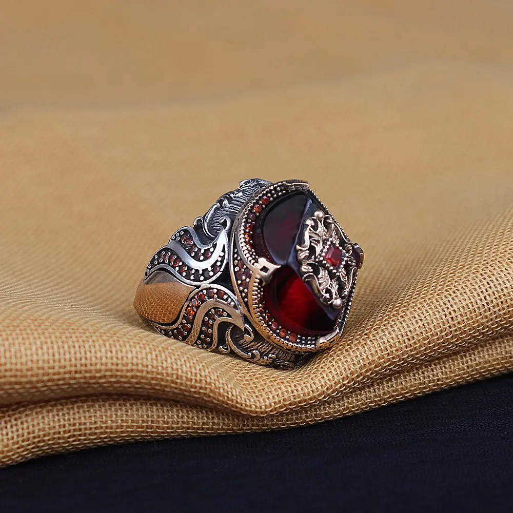 

Amber Gemstone 925 Sterling Silver Men 'S Ring, Gift Jewelry, Vintage, Real Natural Stone, Ottoman Style, made in Turkey, Fashion Trendy