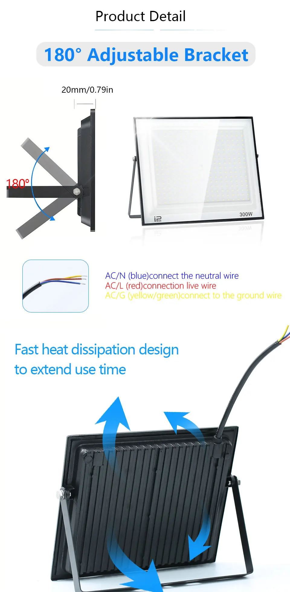 Description Picture 4 of itemLed Flood Light IP66 Waterproof 100W 200W Outdoor Floodlight Spotlight LED Reflector Street Lamp Wall Flood Lights