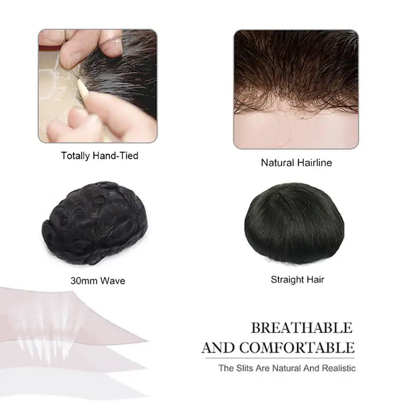 Men Lace PU Base Wig Australia Toupee Male Hair Prosthesis Breathable Man Wig Capillary Prosthesis Replacement System human hair toupee