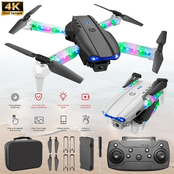 Drone Mini E99D Nero/Grigio con Illuminazione Controllata da Schermo, Doppia Fotocamera 4K, Flusso Ottico, Telecomando, Simile a Mavic Air 2