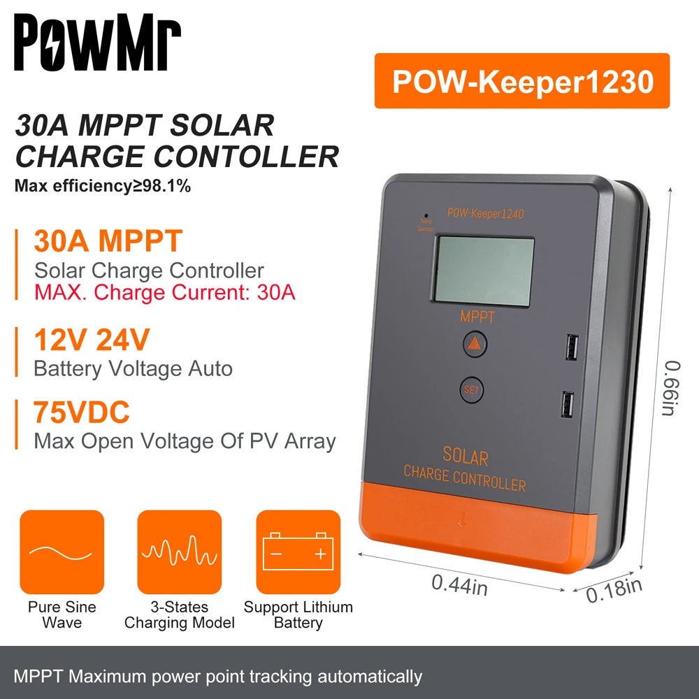 PowMr MPPT Solar Charge Controller 60A LCD Display 12V 24V 36V 48