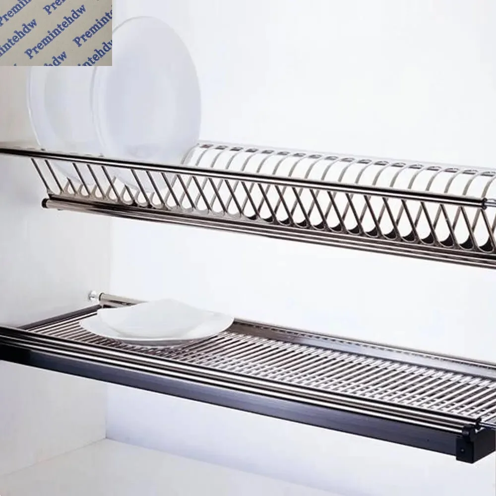 Stainless Steel 2 Tiers Dish Rack With Drip Collecting Tray Kitchen Cupboard Plate Storage Drying 1Set