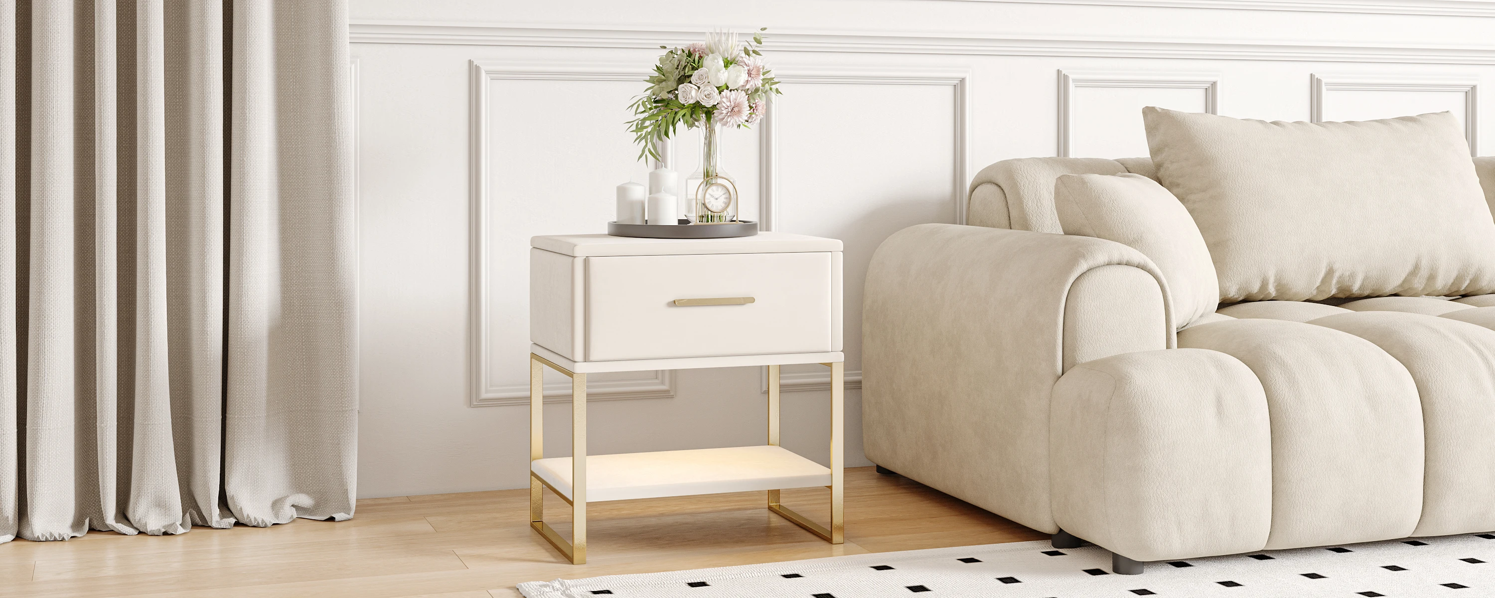 Rosahqnd Nachttisch mit 2 Schubladen, 2er-Set Sofatisch mit Metallfüßen, für Wohnzimmer, Schlafzimmer, Weiß – Detail 9