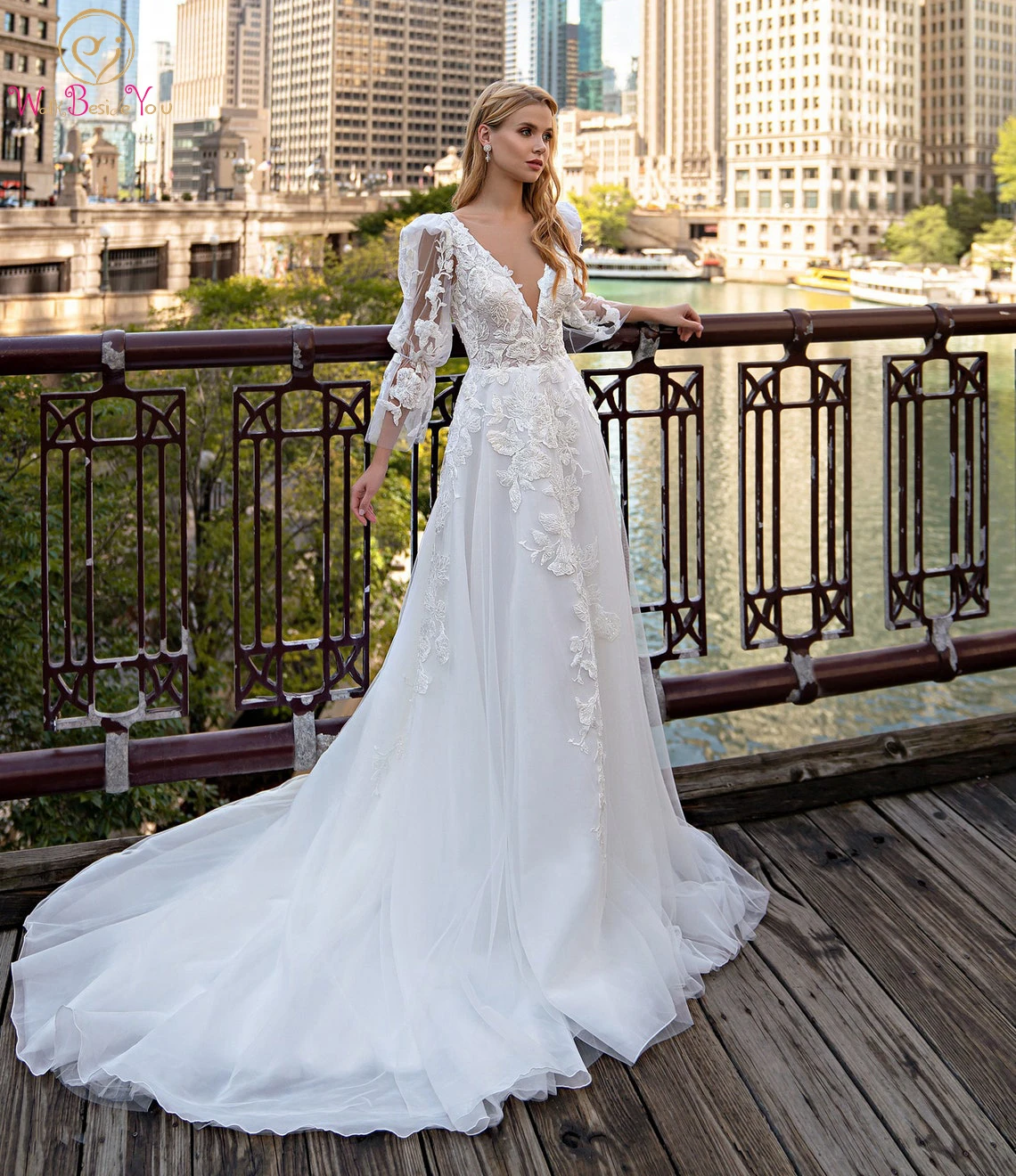 

Elegant Wedding Dress 2022 Beaded Lace Appliques Cathedral A-Line Long Sleeves Minimalist Bridal Open Back Bridal Gown Romantic