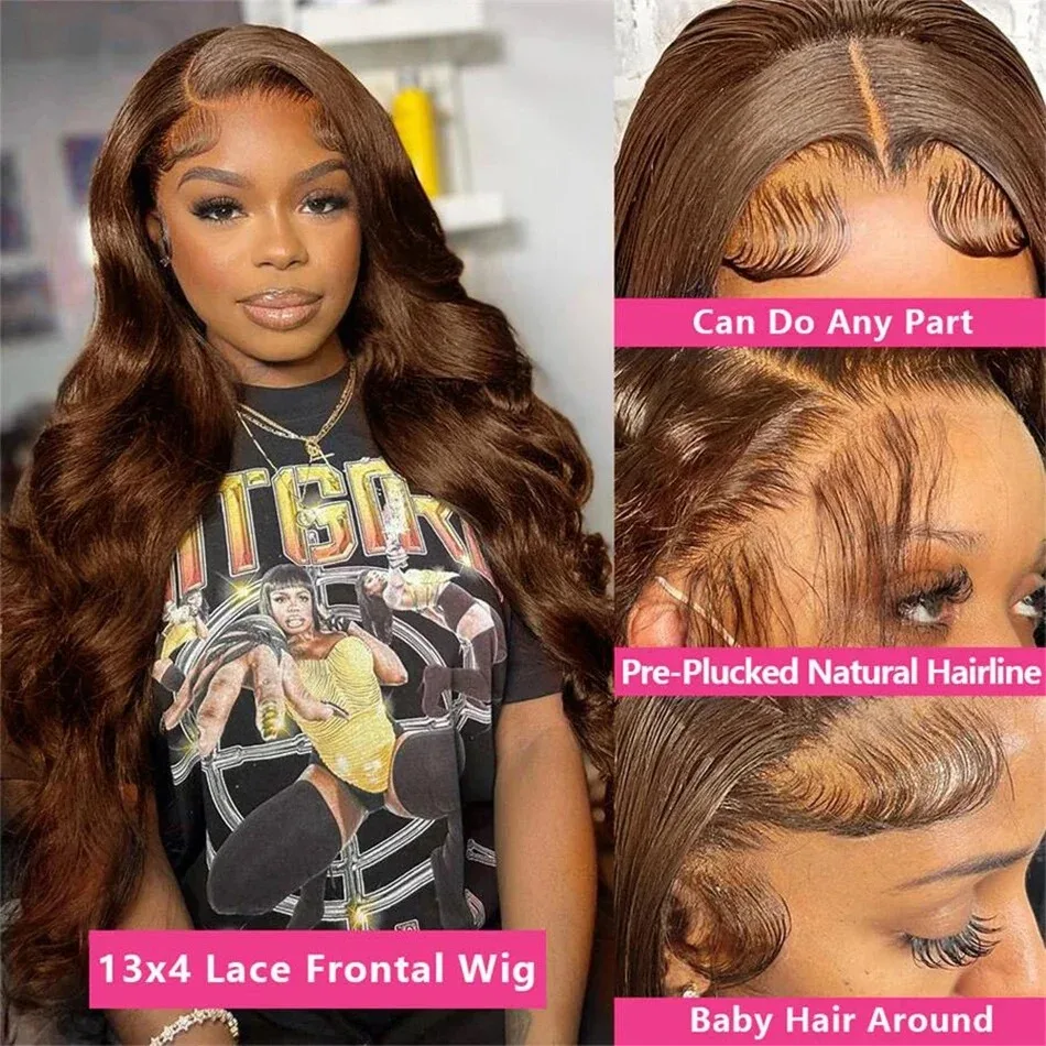 30 40 Inch Chocolate Brown Human Hair Wigs 4