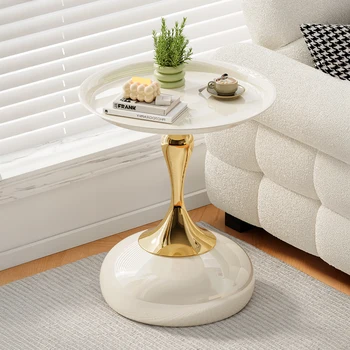 Modern Creative Small Coffee Table Creamy Style Side Table Living Room Tea Table Balcony Round Table Hotel Bedroom Table Decor