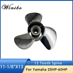 Stainless Steel Outboard Propeller 11 1/8 x 13 OEM Fit Yamaha Engines 25-60 HP 3 Blade Ref No.69W-45945-00-EL, 13 Spline Tooth