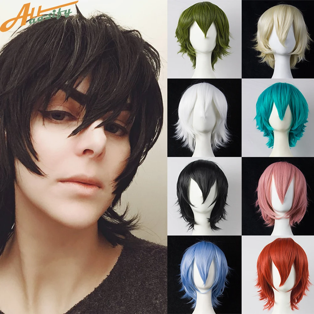 High Quality 30cm Black Pink Red Short Hair For Boy Party Synthetic Heat  Resistant Hair Halloween Anime Colourful Wigs + Wig Cap - Cosplay Costumes  - AliExpress