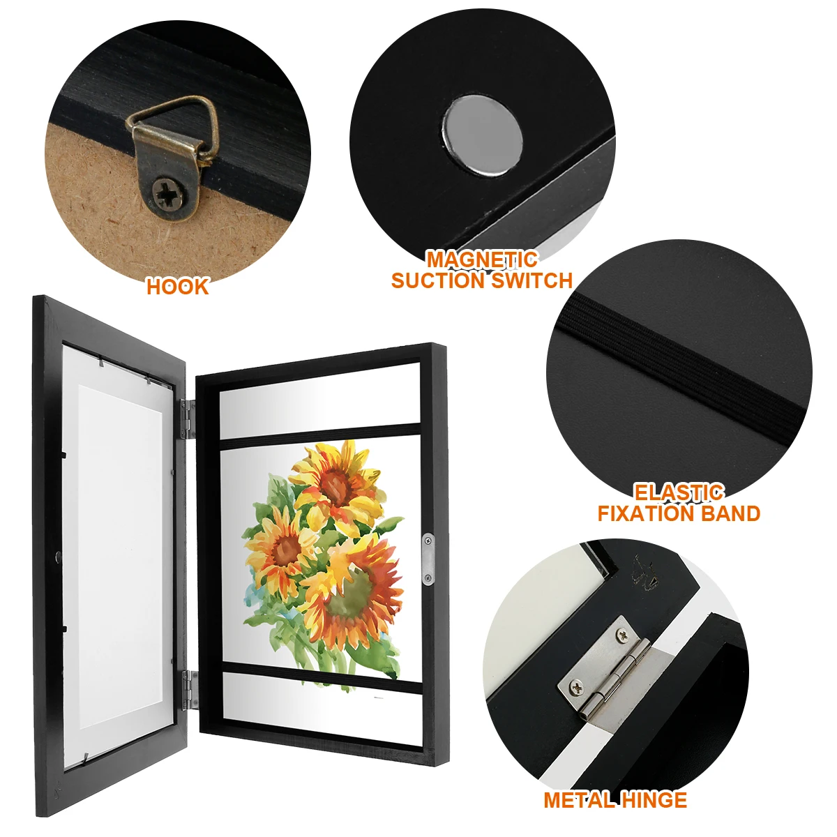 Wood Photo Frame Wood Flap Art Frames Magnetic A4 Photo Frame Framed Picture DIY Children's Exhibition of Paintings Home Decoration Storage Rack