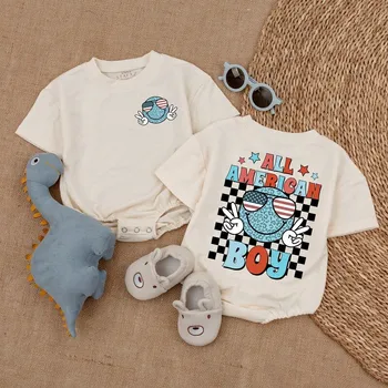 All American Boy Baby Bubble Romper- Retro 4th of July Baby Boy Clothes-Patriotic Bows Bodysuit-Baby Clothes - Baby bodysuit- Ne 3