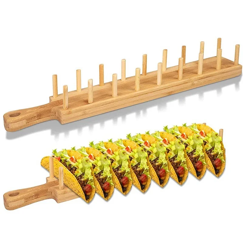 BambooWoodenTacoHolderPotatoChipsCornRollRackTrayShelf