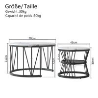 Ensemble de 2 tables basses rondes Superaly, table d'appoint empilable avec cadre en métal noir en forme de V et motif marbré, table de canapé moderne 2