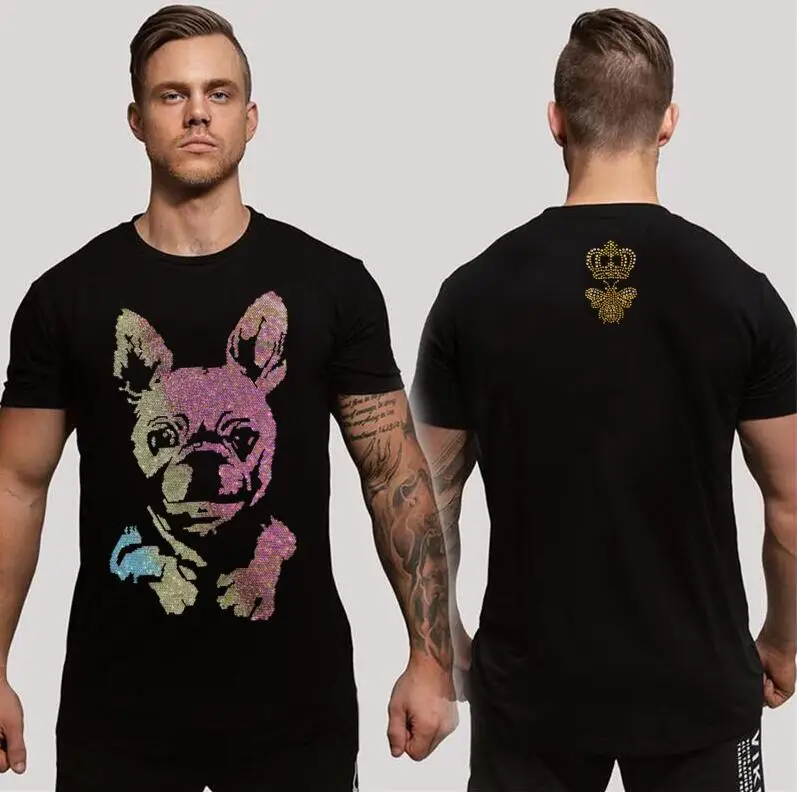 

Designer Rhinestone T-shirt slim fit Short Sleeve men Top Clothes