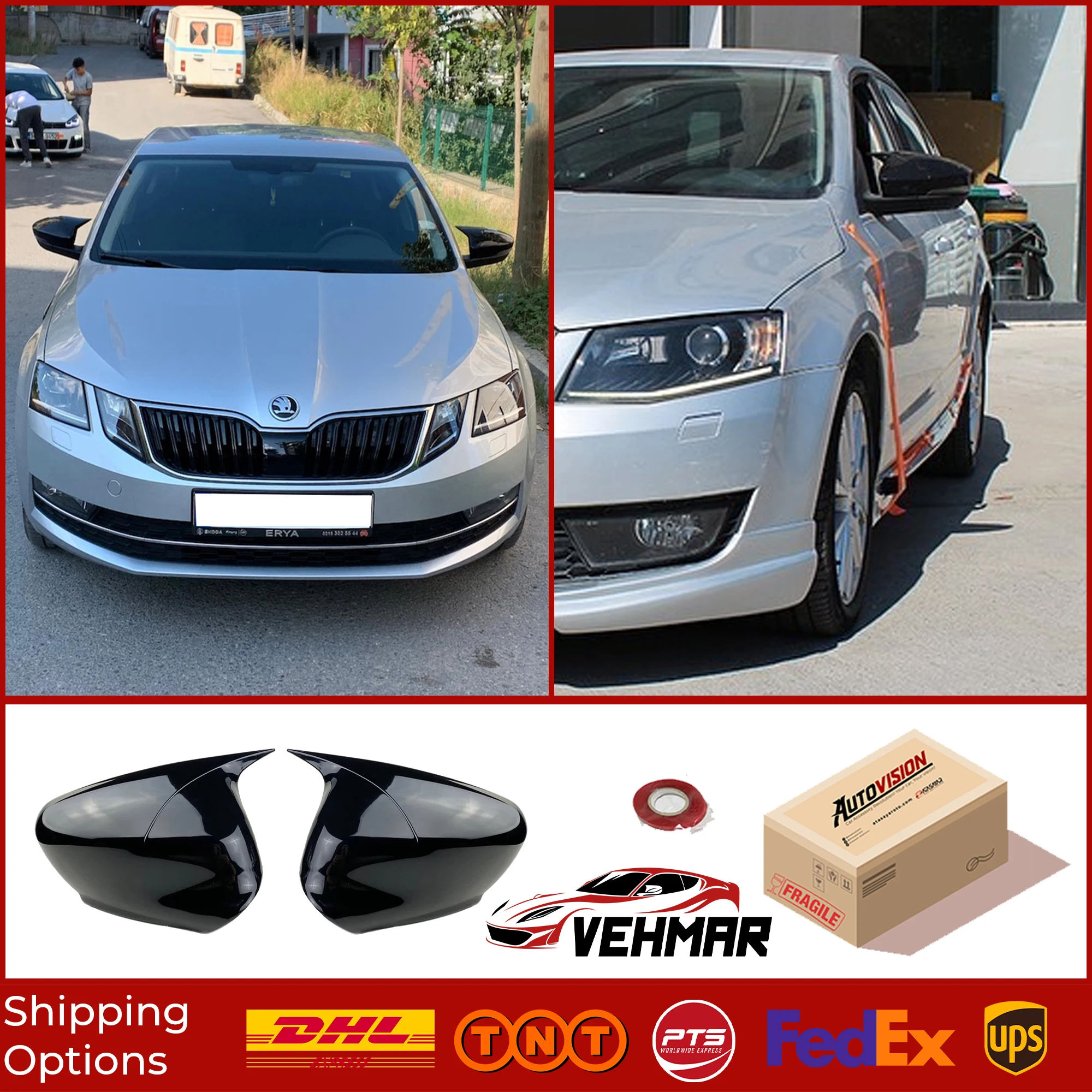 

Модель летучей мыши, зеркальный чехол для SKODA OCTAVIA MK3 2013-2019, аксессуар, яркий черный чехол с бэтментом, чехол, автомобильные щитки, Внешние детали