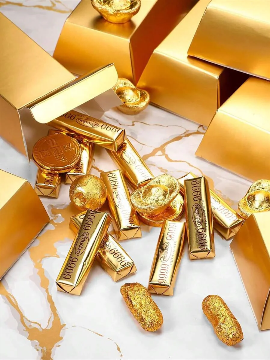 12 Stück; Goldbarren, gefälschte Bar-Geschenkbox, goldene Partygeschenke, Schokolade, Goldmünzen, Folie, Schatz, Ziegel, Papierboxen für Party, Casino – Detail 4