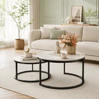 Ensemble de 2 Tables Basses Rondes, Table Gigogne Ronde Moderne, Table Basse Marbre, Lot de 2 Tables d'appoint Rondes, pour Salon, Balcon et Bureau, Blanc et Or/Blanc+Noir 2