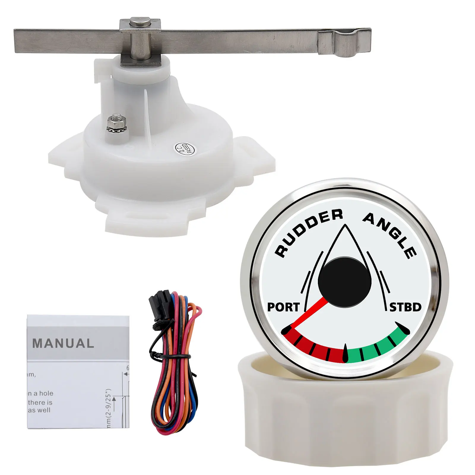 52mm Boat Marine Rudder Angle Indicator 0-190 ohm with Rudder Angle Sensor 8 color backlight 12V/24V boat rudder angle sensor