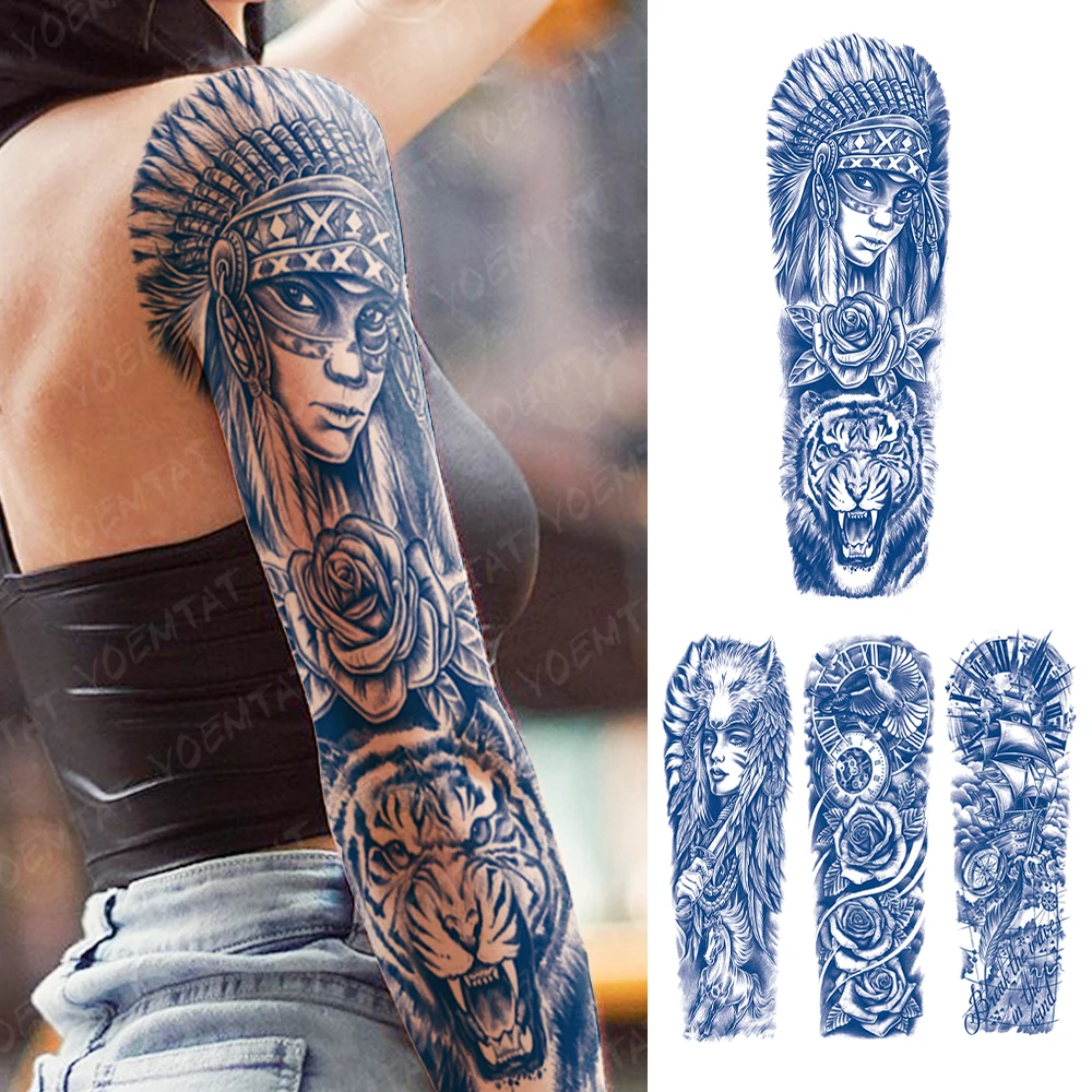 

Semi-Permanent Herbal Large Arm Tattoo Ctribal Wolf Horse Fox Waterproof Temporary Tattoos Stickers Lasting Fake Tatto Women Men