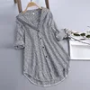 Ladies Turn-Down Collar Blouse Shirt Top Spring Autumn Loose Casual Female Women Striped Long Sleeve Blouse Top Shirt Plus Size 6