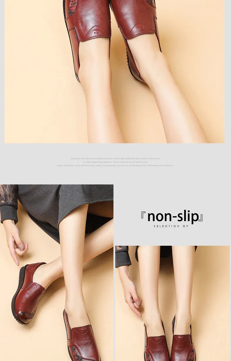 Luxus Bequeme Mama Schuhe frauen Müßiggänger Ballerinas Ältere Frau Echt Leder Mokassins Mom Vintage Schuhe Ohne Absätze – Detail 18