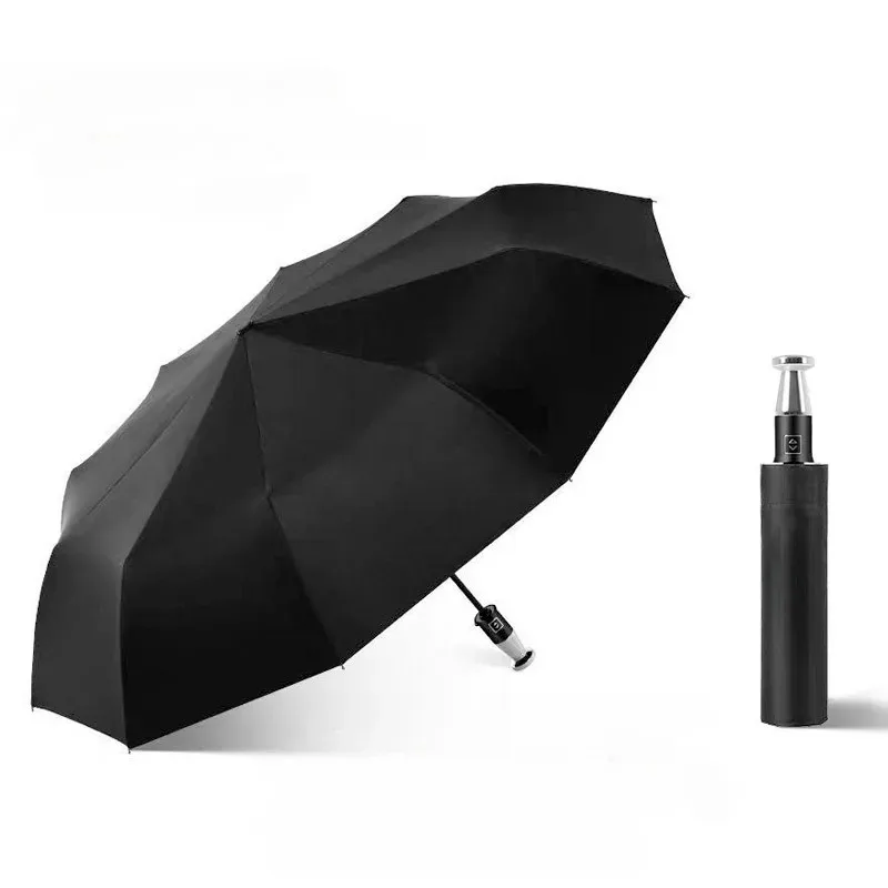 10 Bone Silver Plated Fully Automatic Three-fold Umbrella Sunny Rainy Dual-purpose Sunscreen Umbrella for Mercedes-Benz BMW Audi