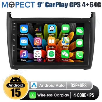 Radio Estéreo para Auto Android 15 de 9 Pulgadas para VW Polo 6R 6C V 2009-2017, Apple CarPlay, 4+64G, Pantalla Táctil, DAB&DVR&AHD, GPS, Navegación, FM/AM, WiFi, SWC 1