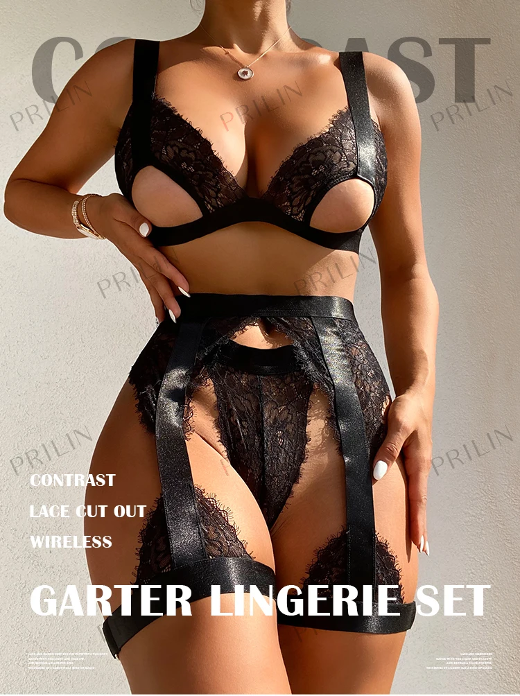 PRILIN Sexy para mujer, sujetadores abiertos huecos, liguero tentación recortado, Tanga ropa interior, 2022| - AliExpress