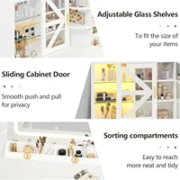 L-Shaped Corner Vanity Desk with LED Lighted Mirror & Charging Station, White Makeup Vanity with 6 Drawers & Sliding RGB Cabinet 5