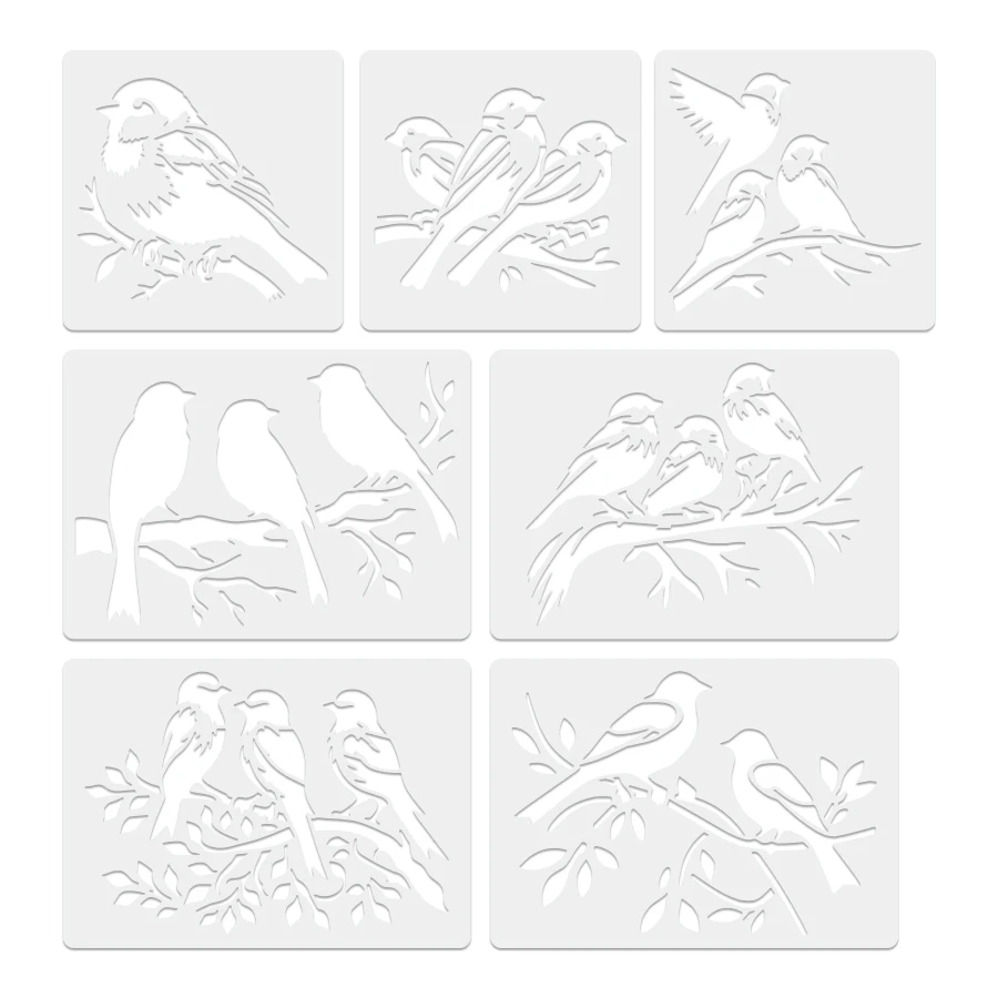 7-teiliges Vogel-Schablonen-Set, 4 Zoll/10,16 cm und 5,8 Zoll/14,8 cm Größen, wiederverwendbare DIY-Vorlagen für Holz, Wände, Stoffe und Möbel – High-Qu – Detail 4