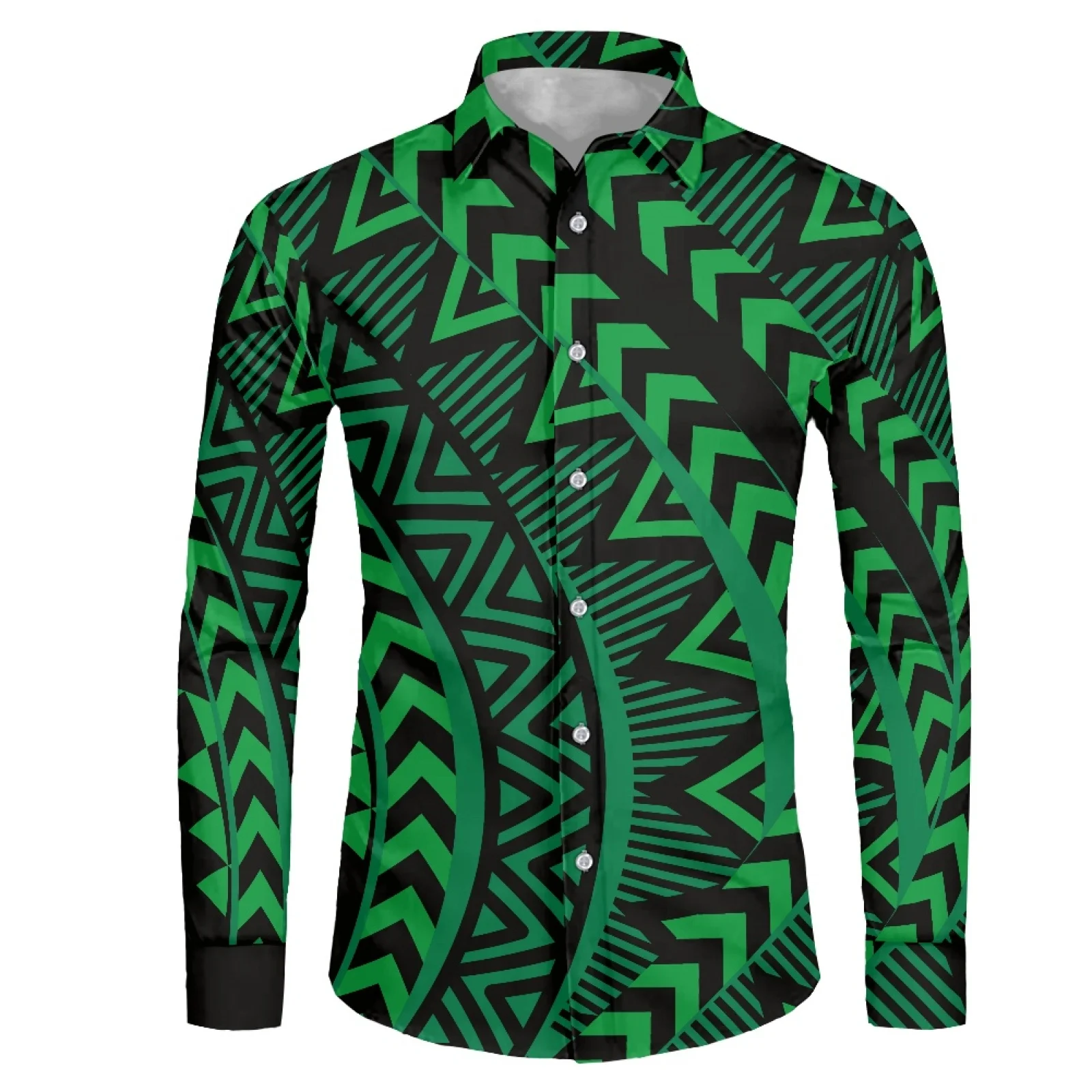 

Polynesian Tribal Pohnpei ​​​​​Totem Tattoo Prints Hot Sale Men's Long-Sleeved Shirts Summer Stand-Up Collar Casual Beach Style