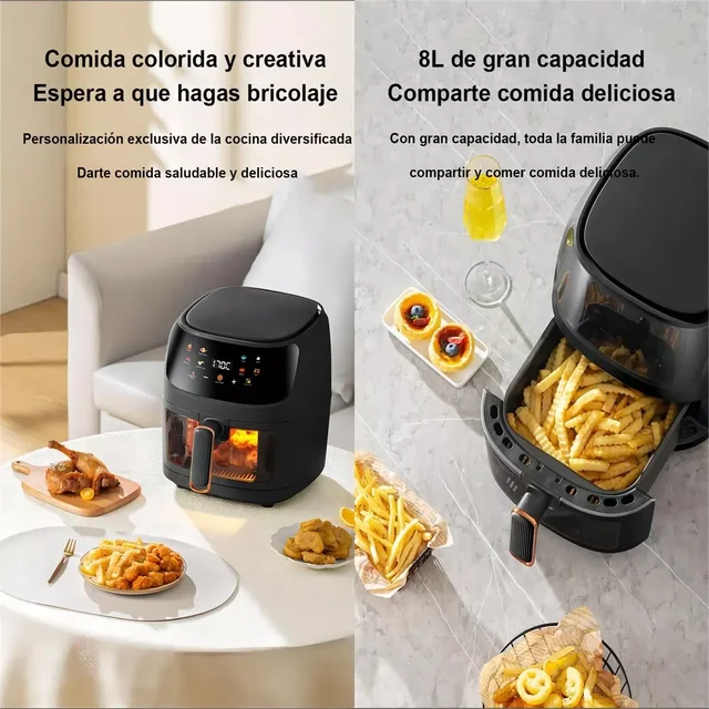 Friggitrice ad aria 1400W 8L senza olio Programmabile per uso domestico Smart LED Touch AirFryer Ciclo termico Forno Fornello Patatine fritte Pollo 2