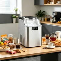 Machine à glaçons 20 kg/24h, compacte, avec réservoir d'eau de 2,1 L, minuterie et nettoyage automatique, silencieuse 46 dB, pour fêtes, maison mobile, bar, en acier inoxydable, argent, 33,5x24x39 cm 1