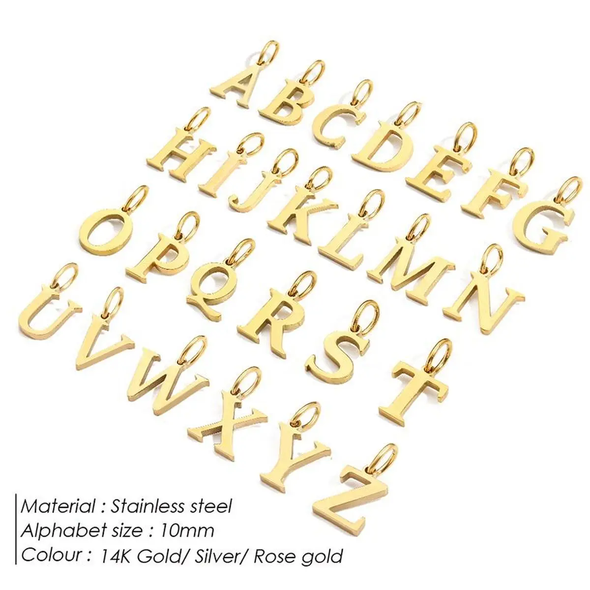 CARLIDANA INS Einfacher Edelstahl 14K Gold PVD vergoldet DIY 10mm Buchstabe Alphabet Initial Charm Anhänger Zubehör Schmuck – Detail 7